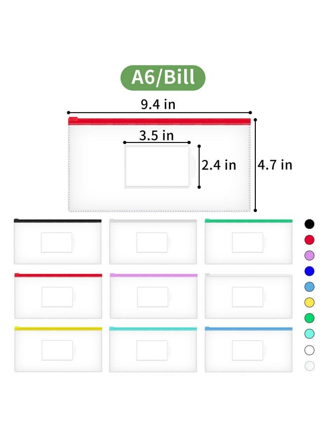 JARLINK 10 Pcs Poly Zip Envelope, A6 Size (9 X 4.7In) Plastic Zipper Pouches With Label Pocket, 10 Colors, Reusable Clear Pencil Bags For School And Office Supplies  - Image 2