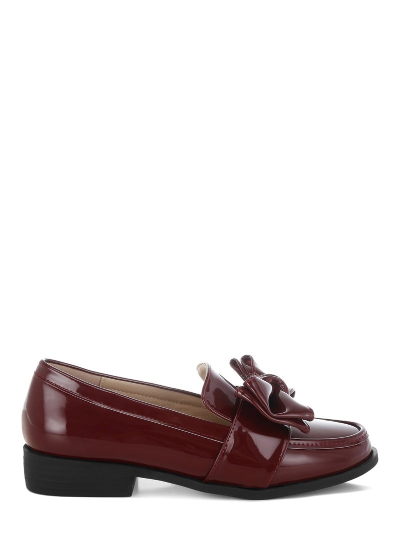 London Rag Women's Classic Chunky Bow Loafers In Burgundy - Image 1