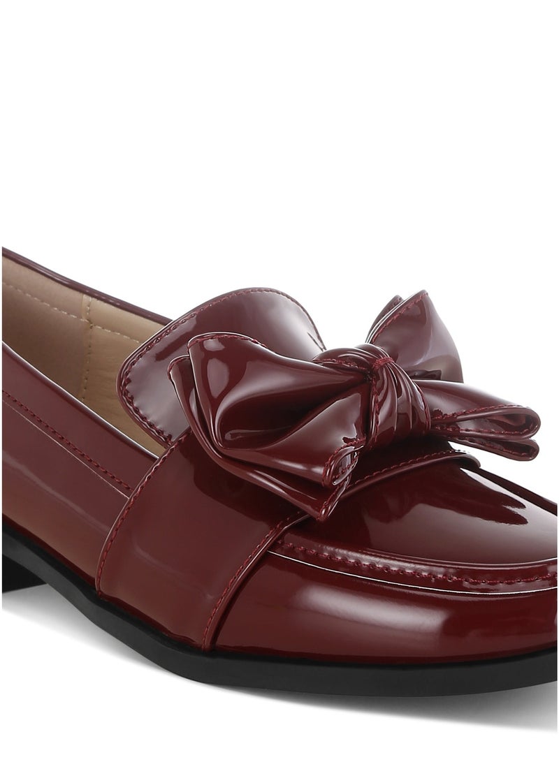 London Rag Women's Classic Chunky Bow Loafers In Burgundy - Image 4