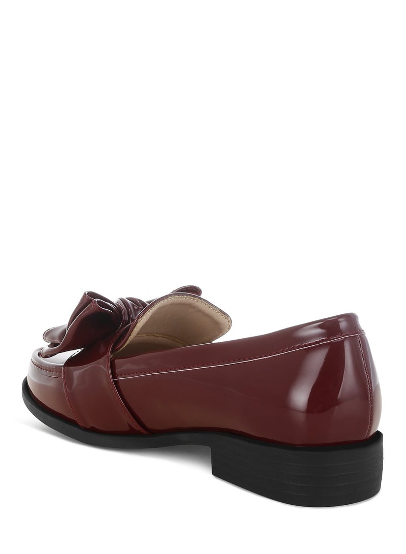 London Rag Women's Classic Chunky Bow Loafers In Burgundy - Image 3