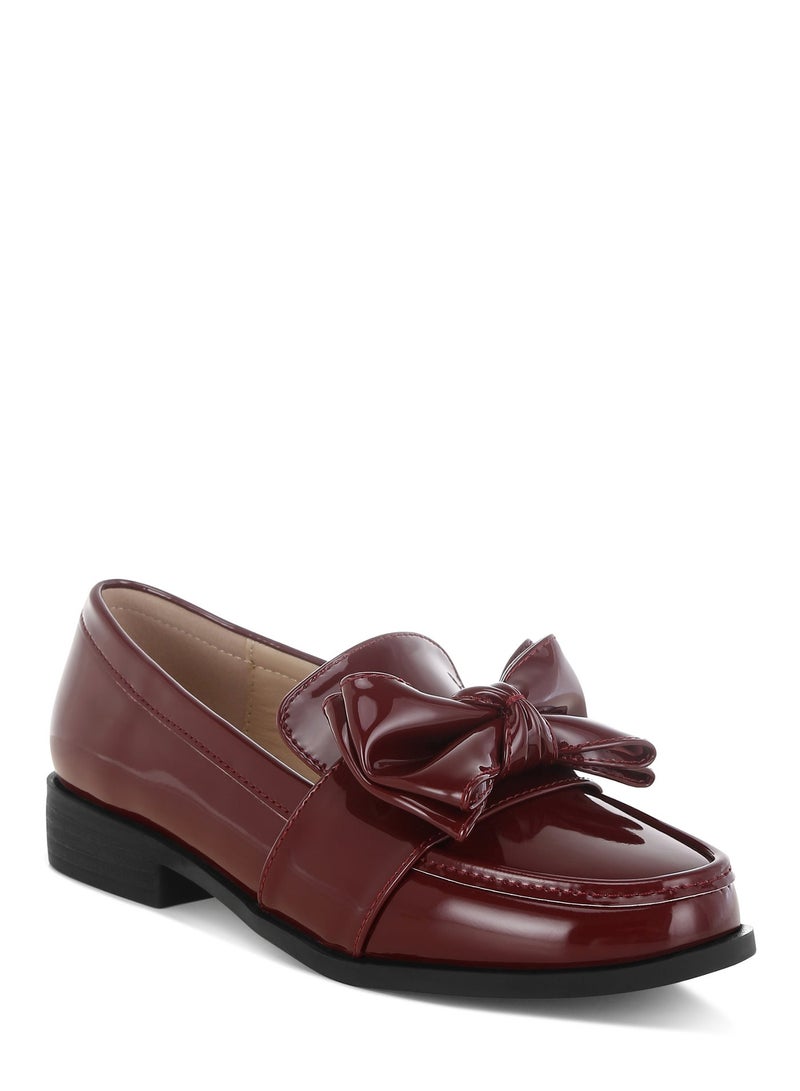 London Rag Women's Classic Chunky Bow Loafers In Burgundy - Image 2