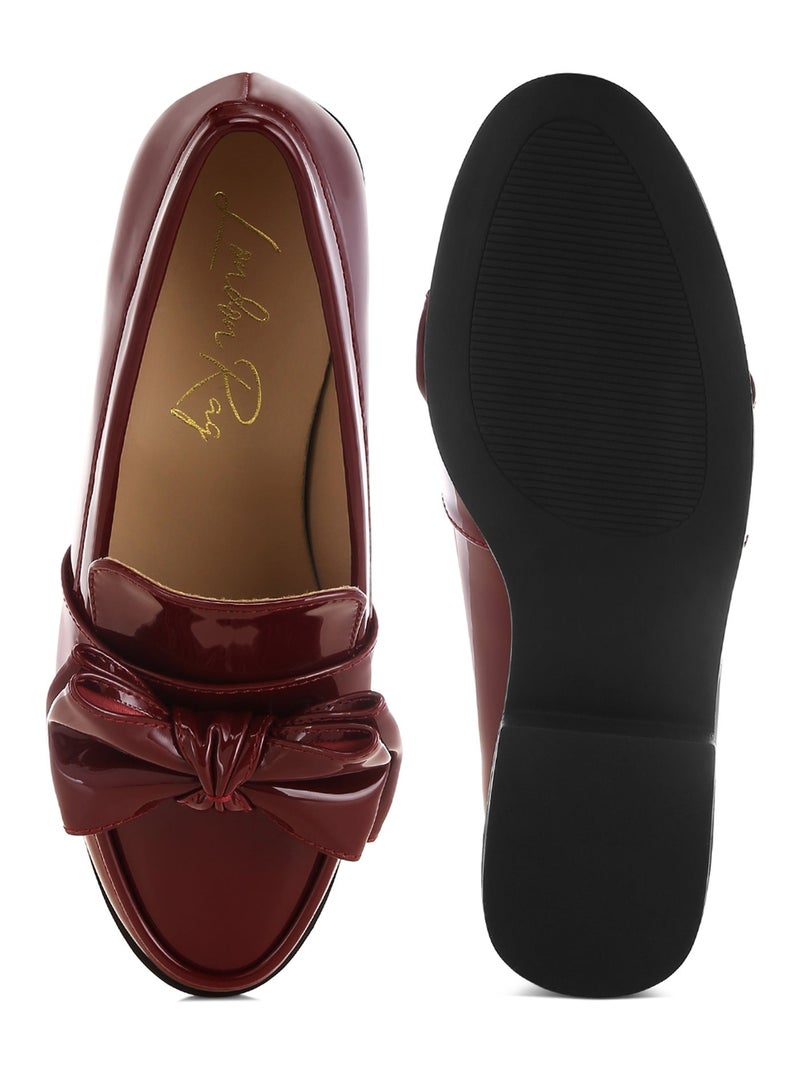 London Rag Women's Classic Chunky Bow Loafers In Burgundy - Image 5