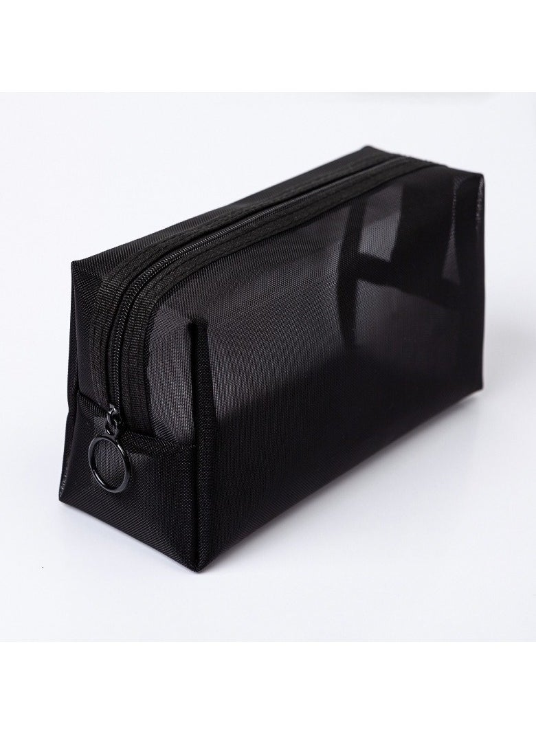 Generic 1PC Black Square Pencil Case - Large Capacity Breathable Transparent Mesh Nylon Pouch, Multi-Use for Stationery or Cosmetic Bag  - Image 1