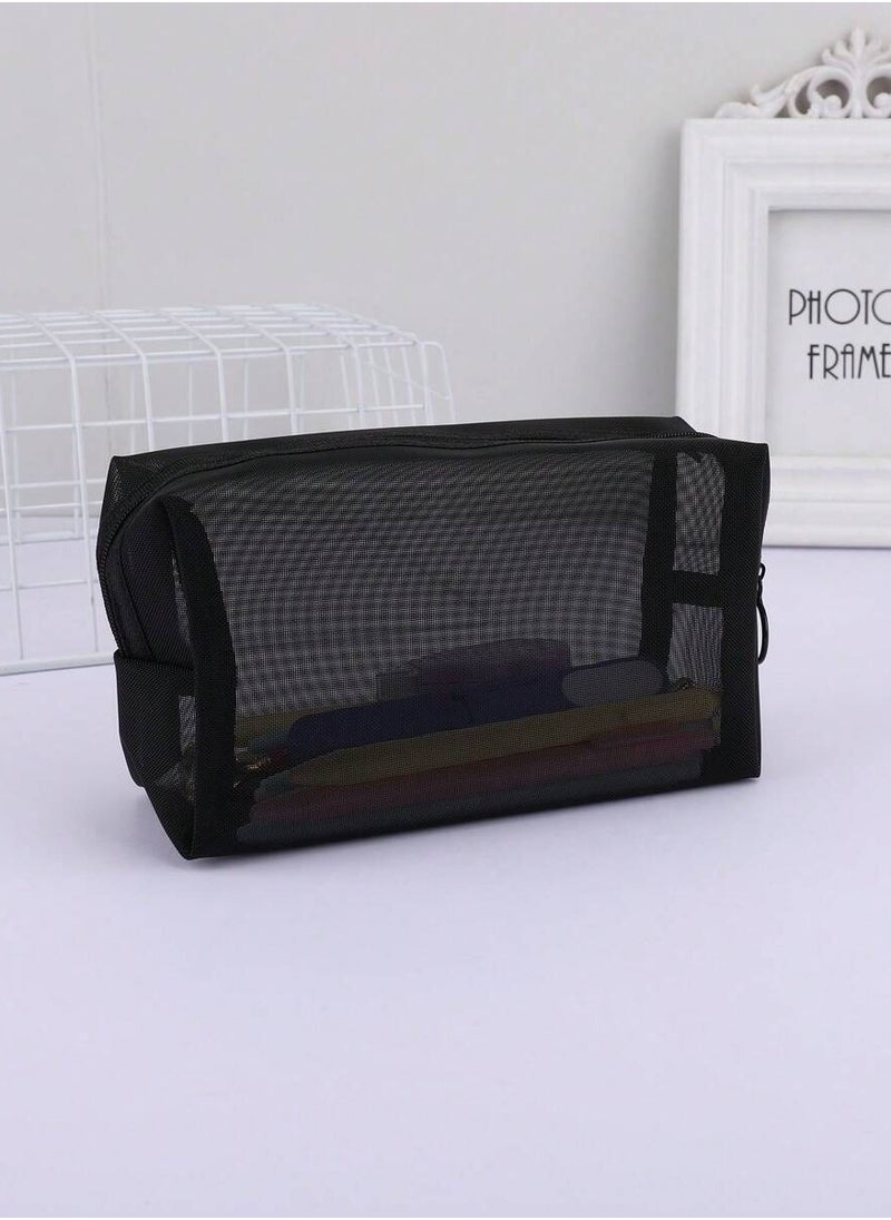Generic 1PC Black Square Pencil Case - Large Capacity Breathable Transparent Mesh Nylon Pouch, Multi-Use for Stationery or Cosmetic Bag  - Image 3
