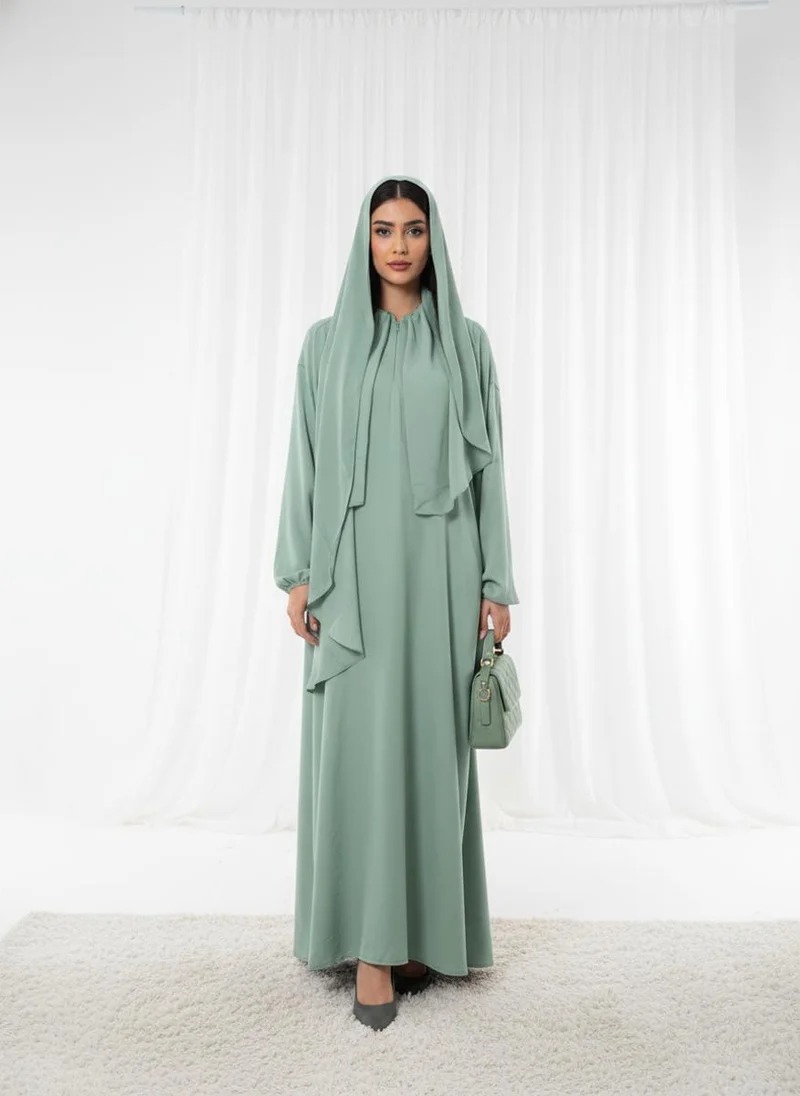 أم سكوير فاشن Harir Maqsood Green Prayer Abaya I Attached Hijab Design