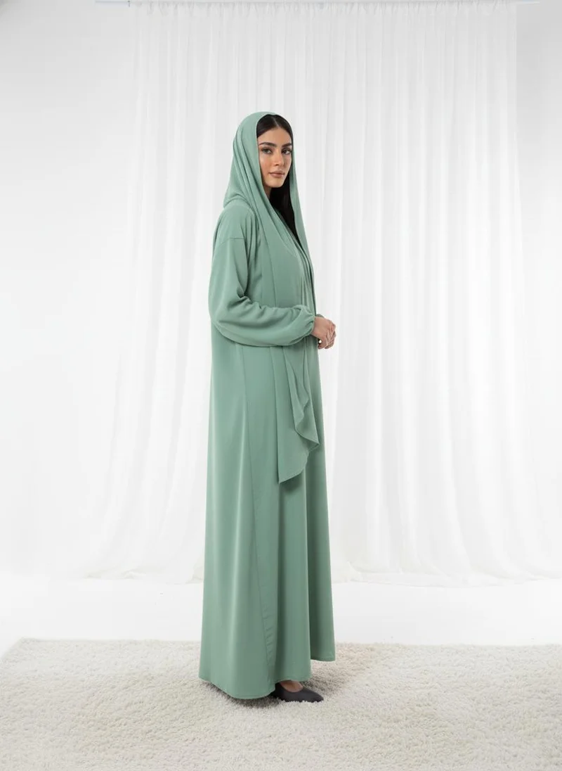 أم سكوير فاشن Harir Maqsood Green Prayer Abaya I Attached Hijab Design