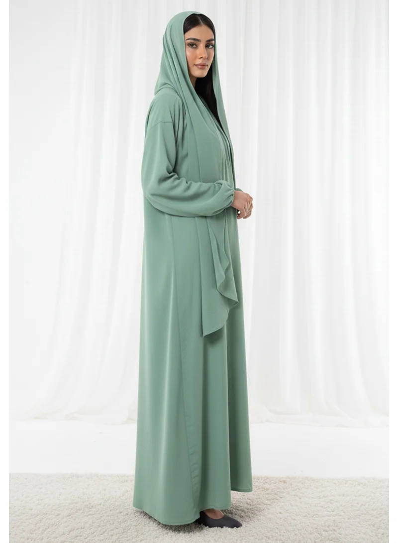 أم سكوير فاشن Harir Maqsood Green Prayer Abaya I Attached Hijab Design
