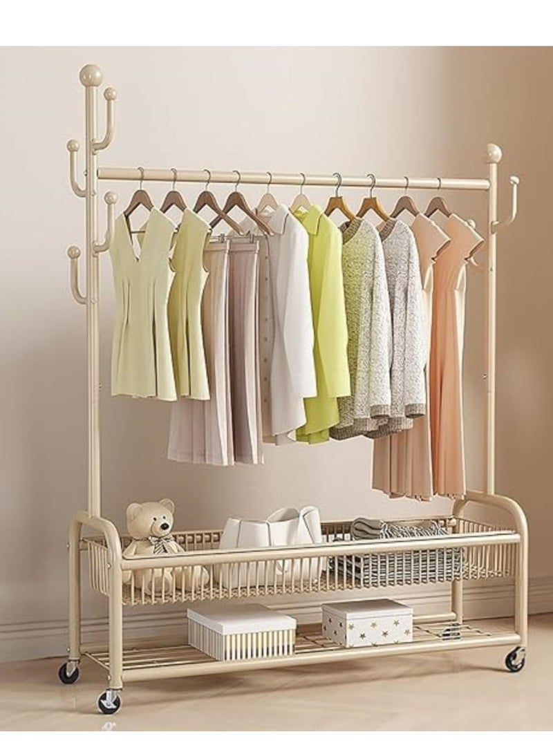 Generic Freestanding Metal Clothing Rack with 2-Tier Storage Racks Garment Coat Rack with Wheels 100*36*172 CM  - Image 1