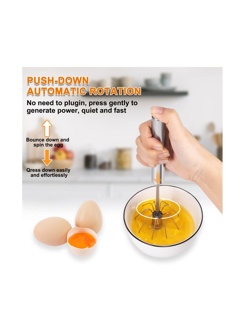 SYOSI 3 Pcs Hand Push Whisk Semi Automatic Egg Stainless Steel Home Blending Beating Stirring 14in 12in and 10in - Image 2