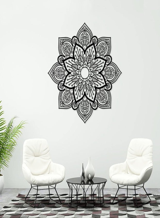 Resama Black Large Metal Round Mandala Wall Decor, Unique Lotus Flower Wall Art for Living Room Bedroom Bathroom Corridor Home room and Office decoration - Image 1