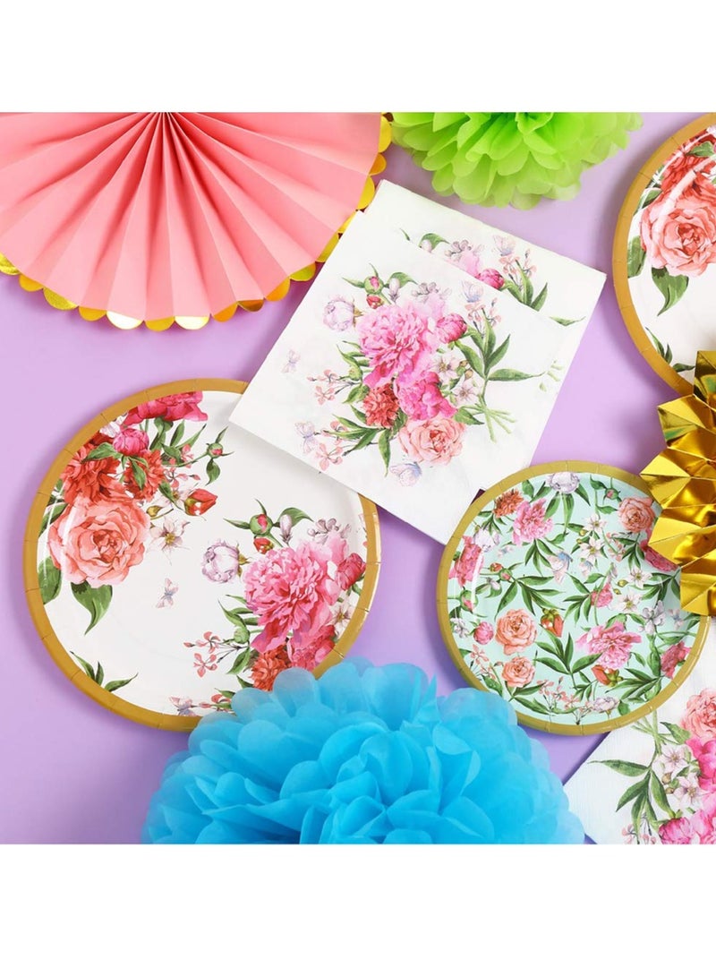KASTWAVE Floral Party Supplies Set,Tea Party Dinnerware Set for Baby Shower Plates Bridal Shower Wedding Shower Flower Birthday Decorations Garden(Serves 16) - Image 2
