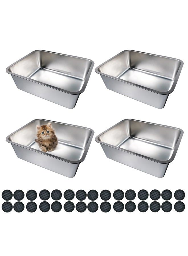 Olutacot 4 Pcs Large Stainless Steel Litter Box 17.7" X 13.8" X 5.9" Metal Cat Litter Box with 30 Pcs Non-Slip Gaskets Large Litter Pan for Cat Kitties No Smell Non Stick Pet Toilet Supplies - Image 1