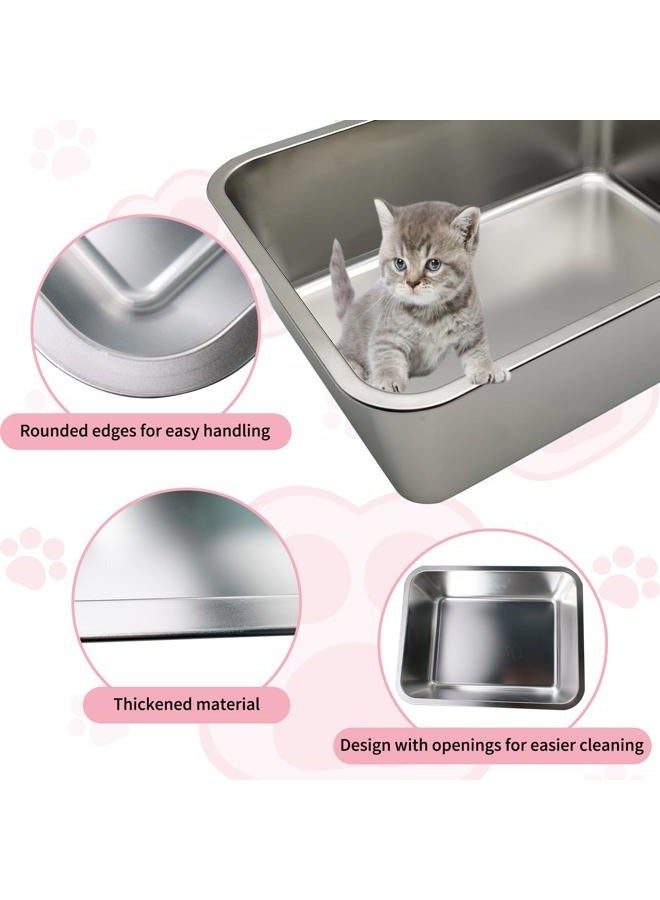 Olutacot 4 Pcs Large Stainless Steel Litter Box 17.7" X 13.8" X 5.9" Metal Cat Litter Box with 30 Pcs Non-Slip Gaskets Large Litter Pan for Cat Kitties No Smell Non Stick Pet Toilet Supplies - Image 3