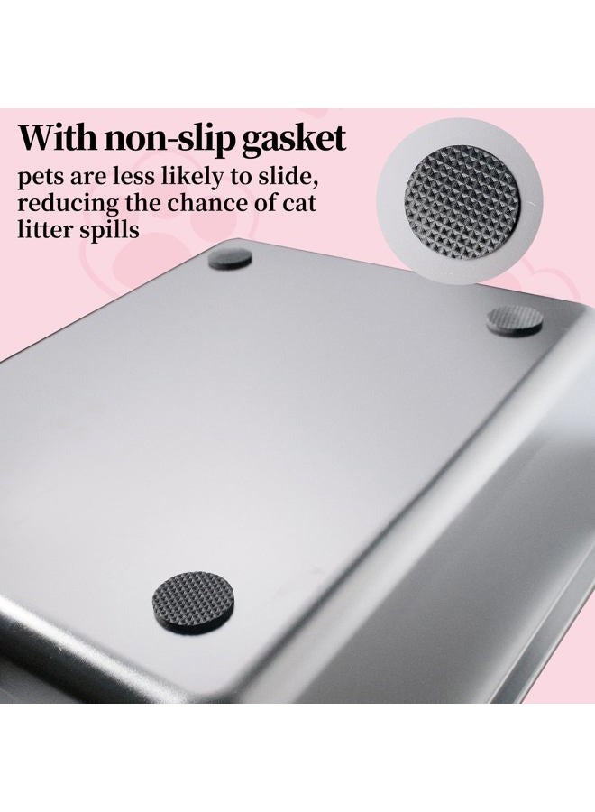 Olutacot 4 Pcs Large Stainless Steel Litter Box 17.7" X 13.8" X 5.9" Metal Cat Litter Box with 30 Pcs Non-Slip Gaskets Large Litter Pan for Cat Kitties No Smell Non Stick Pet Toilet Supplies - Image 4