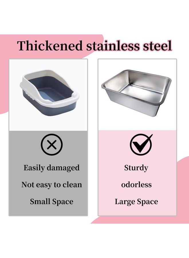 Olutacot 4 Pcs Large Stainless Steel Litter Box 17.7" X 13.8" X 5.9" Metal Cat Litter Box with 30 Pcs Non-Slip Gaskets Large Litter Pan for Cat Kitties No Smell Non Stick Pet Toilet Supplies - Image 5