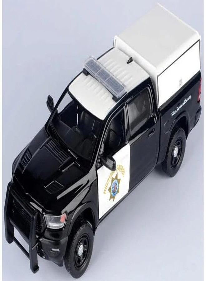 MOTORMAX 2019 1500 Crew Cab Pickup Truck California Highway Patrol Black and White with Truck Bed Camper Law Enforcement and Public Service Series 1/27 Diecast Model Car by Motormax 76997 - Image 1