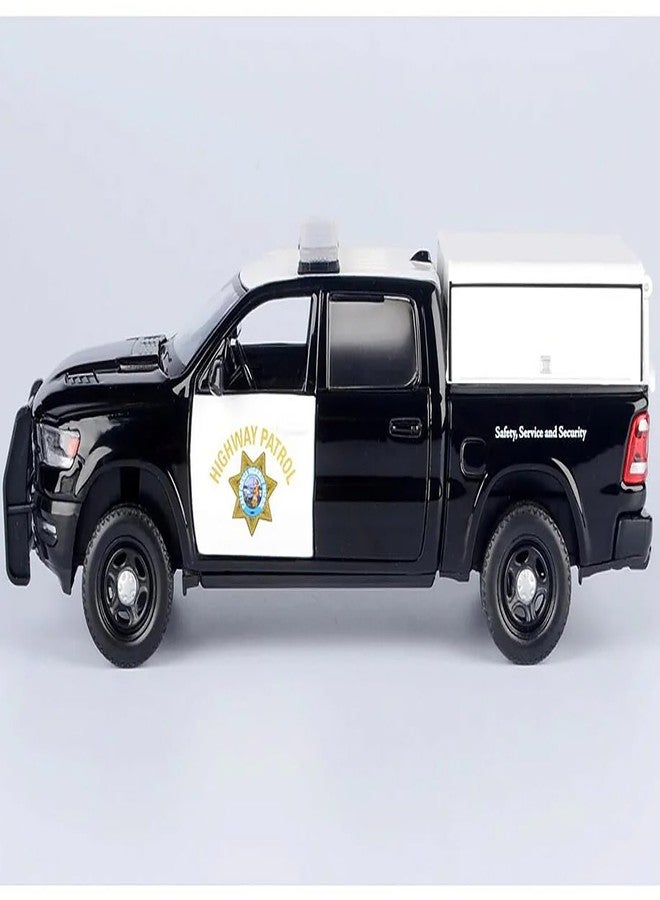 MOTORMAX 2019 1500 Crew Cab Pickup Truck California Highway Patrol Black and White with Truck Bed Camper Law Enforcement and Public Service Series 1/27 Diecast Model Car by Motormax 76997 - Image 2
