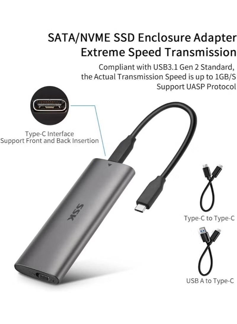 اس اس كي غلاف NVMe M.2 من الألومنيوم USB 3.2 Gen 2 بسرعة 10Gbps NVMe PCIe SATA M-Key B-Key محول SSD خارجي مع دعم UASP TRIM لأقراص 2242 2260 2280 - Image 3