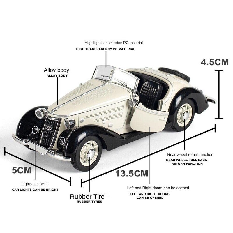 DEOXY 1:32 Scale Audi Vintage Car Die-Cast Metal Pullback Car Toy with Friction Powered, Lights, and Sounds for Kids Boys and Girls Children (Black) - Image 4