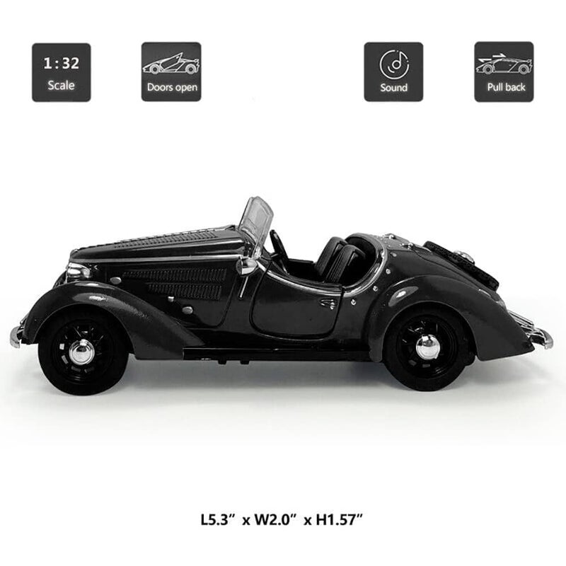 DEOXY 1:32 Scale Audi Vintage Car Die-Cast Metal Pullback Car Toy with Friction Powered, Lights, and Sounds for Kids Boys and Girls Children (Black) - Image 3