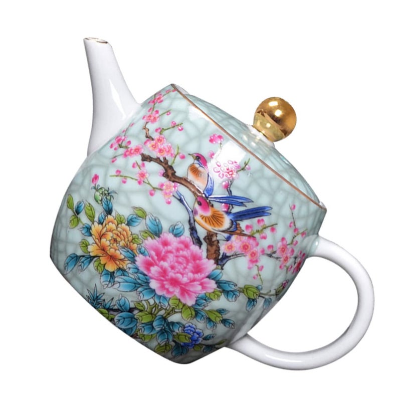 FUNOMOCYA 1Pc Hand Painted Teapot with Floral Bird Design Unique Teaware for Tea Lovers for Serving Tea at Home