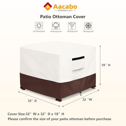 Aacabo Patio Ottoman Cover32W x 32D x 18H inchWaterproof Square Patio Small Side Table CoverSuitable for 3Piece Outdoor Wicker Patio Bistro Set Side TableBeige - Image 3
