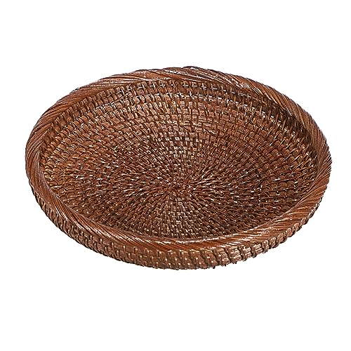 Hipiwe Small Key Basket Bowl for Entryway 7.6" Round Woven Wicker Basket Fruit Serving Tray Woven Basket Wall Decor Rattan Organizer Basket for Keys Wallet Cell Phone, Brown - Image 1