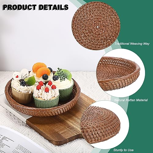 Hipiwe Small Key Basket Bowl for Entryway 7.6" Round Woven Wicker Basket Fruit Serving Tray Woven Basket Wall Decor Rattan Organizer Basket for Keys Wallet Cell Phone, Brown - Image 5