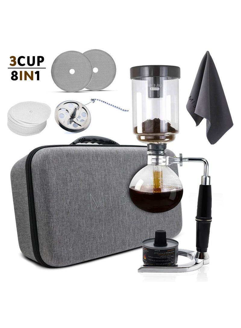 ميبرو مجموعة سايفون لتحضير القهوة والشاي 3 اكواب مكونة من 8 اصناف في مجموعة واحدة - Image 1