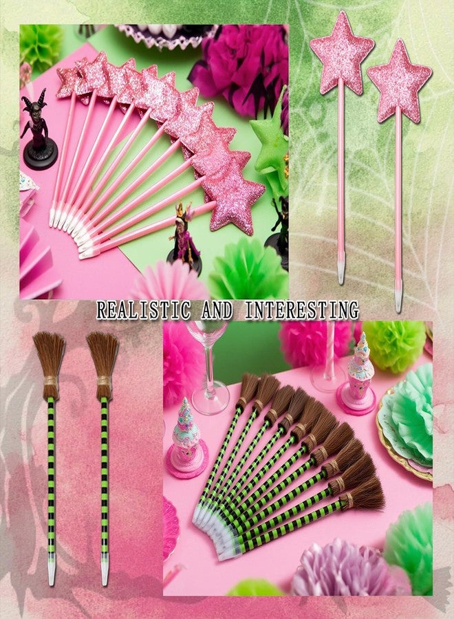 ZREVSB 20 Pack Princess and Wicked Party Favors,10 Princess Wands Pink Pens and 10 Witch Broom Green Stripes Ballpoints,Wicked Birthday Party Decorations - Image 5