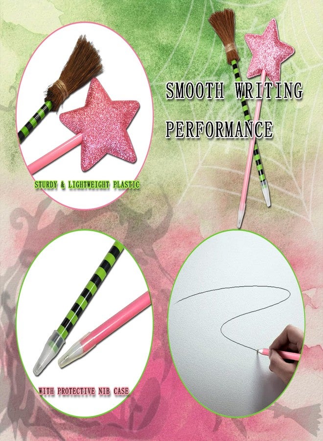 ZREVSB 20 Pack Princess and Wicked Party Favors,10 Princess Wands Pink Pens and 10 Witch Broom Green Stripes Ballpoints,Wicked Birthday Party Decorations - Image 3
