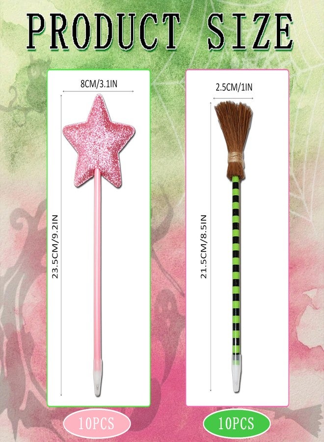 ZREVSB 20 Pack Princess and Wicked Party Favors,10 Princess Wands Pink Pens and 10 Witch Broom Green Stripes Ballpoints,Wicked Birthday Party Decorations - Image 2