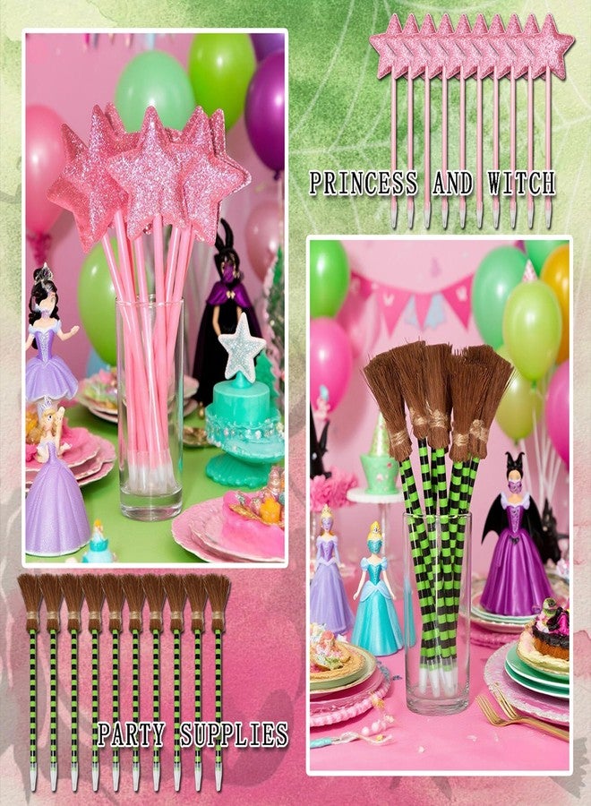 ZREVSB 20 Pack Princess and Wicked Party Favors,10 Princess Wands Pink Pens and 10 Witch Broom Green Stripes Ballpoints,Wicked Birthday Party Decorations - Image 4