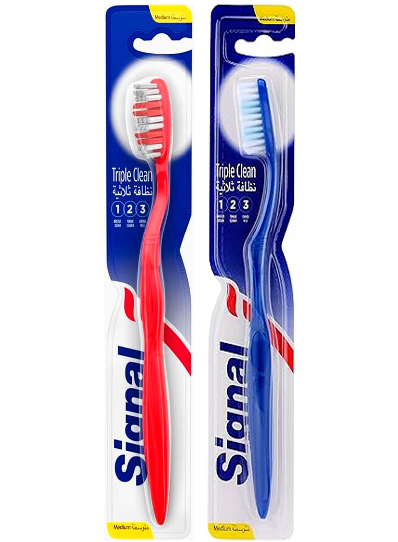 Signal Triple Clean Medium  Toothbrush 2 PC multi Color