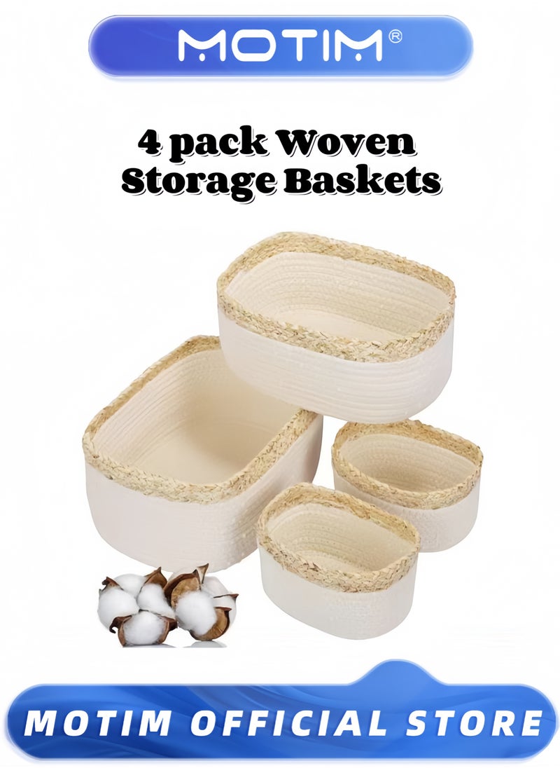 Motim 4 pack Rope Woven Storage Baskets Small Rope Baskets for Shelves Bathroom Nursery Organizer Bins for Baby Toys Snow Cotton and Corn Braids Design  - Image 1