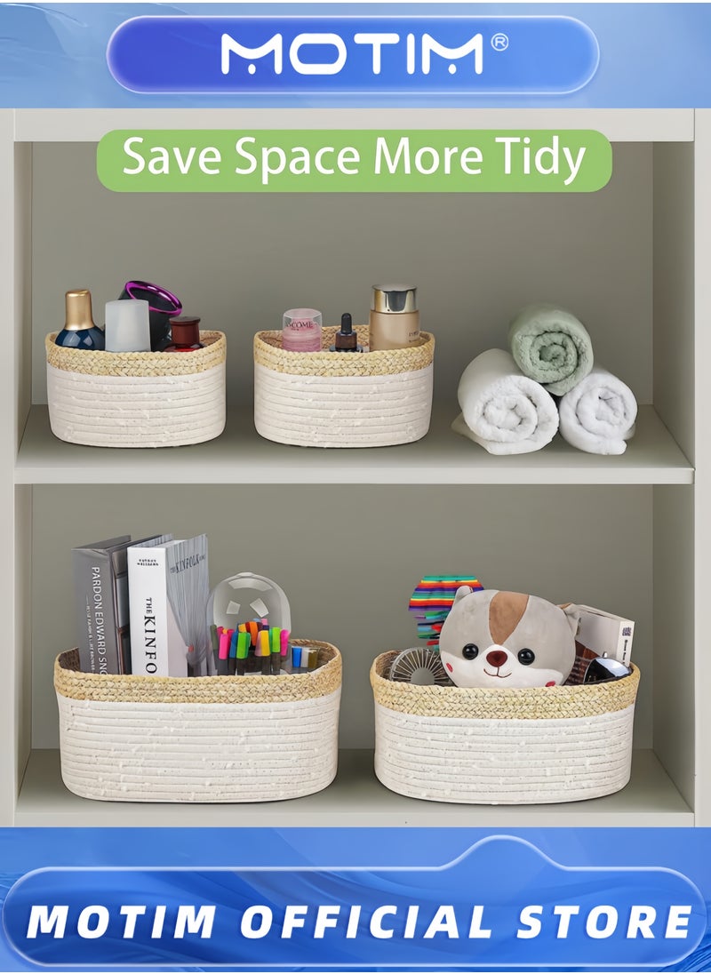 Motim 4 pack Rope Woven Storage Baskets Small Rope Baskets for Shelves Bathroom Nursery Organizer Bins for Baby Toys Snow Cotton and Corn Braids Design  - Image 3