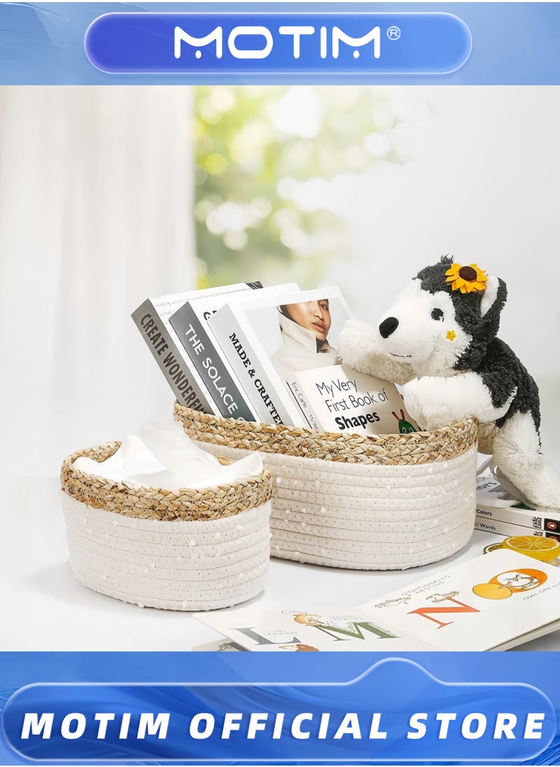 Motim 4 pack Rope Woven Storage Baskets Small Rope Baskets for Shelves Bathroom Nursery Organizer Bins for Baby Toys Snow Cotton and Corn Braids Design  - Image 5