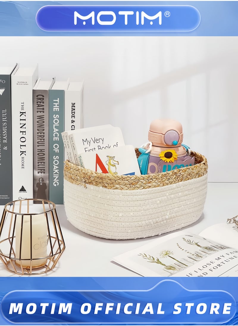 Motim 4 pack Rope Woven Storage Baskets Small Rope Baskets for Shelves Bathroom Nursery Organizer Bins for Baby Toys Snow Cotton and Corn Braids Design  - Image 4