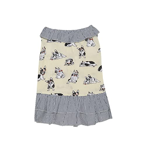 Lulala Dog Frock Shirt Skirt Striped Printed T Shirts Cotton Vest Pleated Hawaiian Dog Sun Dress Clothes Summer Pet Apparel for Small Medium Large Dogs Cats Outfits(8 Inch,Yellow) - Image 1