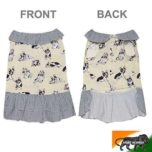 Lulala Dog Frock Shirt Skirt Striped Printed T Shirts Cotton Vest Pleated Hawaiian Dog Sun Dress Clothes Summer Pet Apparel for Small Medium Large Dogs Cats Outfits(8 Inch,Yellow) - Image 2