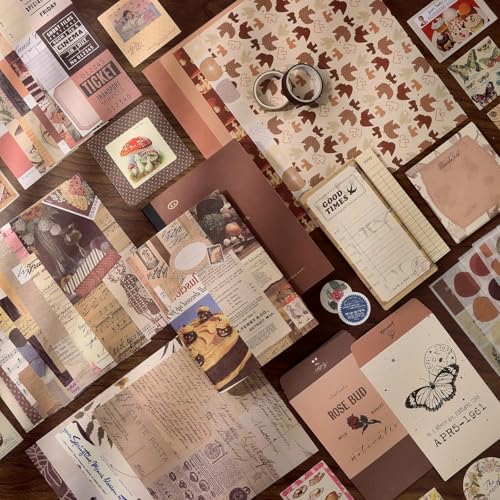 GDNK Scrape Book Kit Scrapbooking Kit Vintage Journal Scrapbook Pack DIY Paper Stickers, Craft Kits Notebook, Collage Album Aesthetic Sticker Journaling Scrapbook Photo Album (Brown) - Image 4