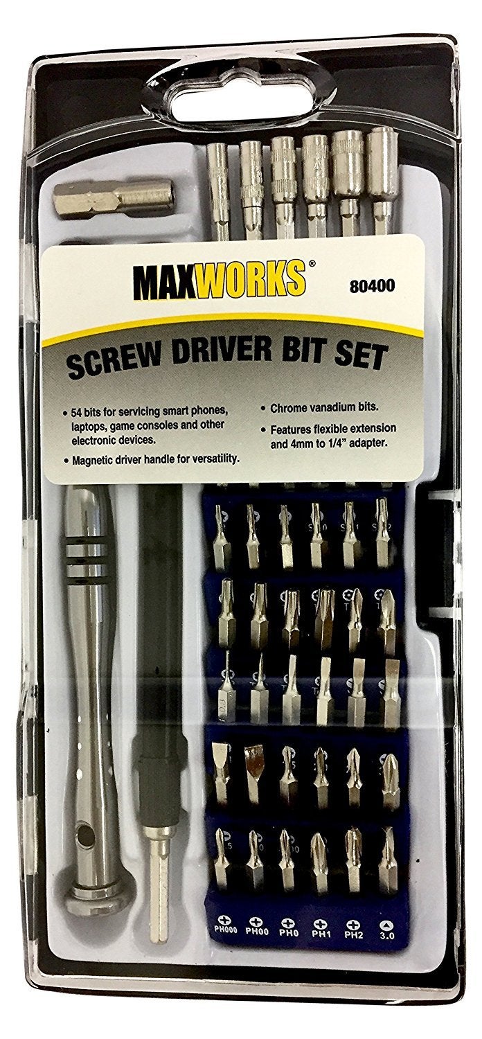 MaxWorks 80400 58-Piece Precision Screwdriver Set – 54 Magnetic Chrome Vanadium Bits, 1/4" Shank Adapter, Flexible Shaft, SIM Tool & Carry Case – Repair Kit for Electronics, Laptops, Phones & More - Image 2