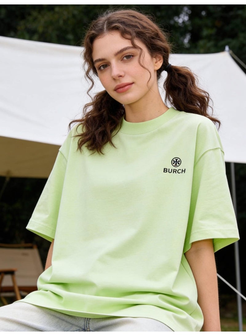 Burch Oversized T-shirt with LOGO, 300G heavy 100% cotton double yarn T-shirt, unisex leisure gym shirt, counter quality T-shirt, and versatile loose T-shirt in daily trend. - Image 1