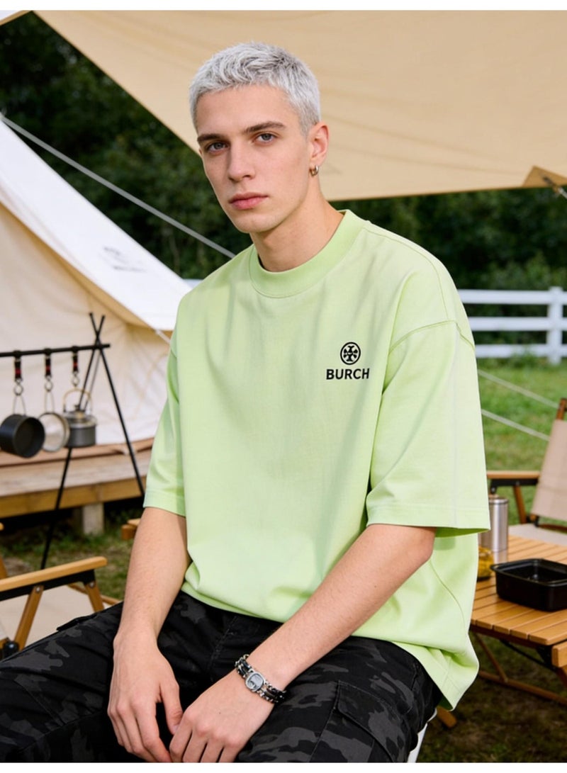 Burch Oversized T-shirt with LOGO, 300G heavy 100% cotton double yarn T-shirt, unisex leisure gym shirt, counter quality T-shirt, and versatile loose T-shirt in daily trend. - Image 2
