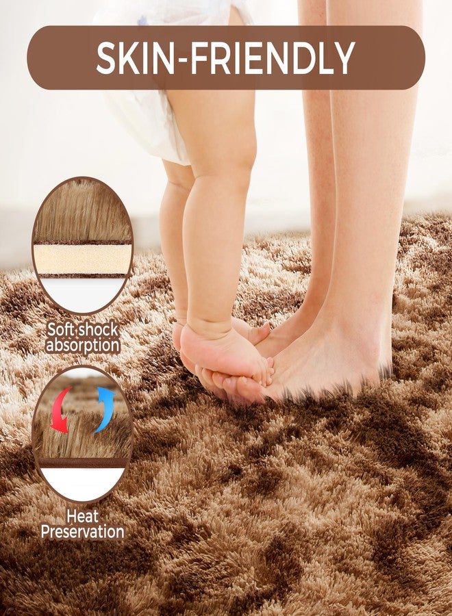 Fairblink Ultra Soft Rug for Living Room, 5X8 Fluffy Shag Area Rug for Bedroom, Modern Shaggy Carpet Fuzzy Rug for Teens Dorm Nursery Home Decor Aesthetic, Upgrade Anti-Skid Durable, Tie-Dyed Coffee - Image 4