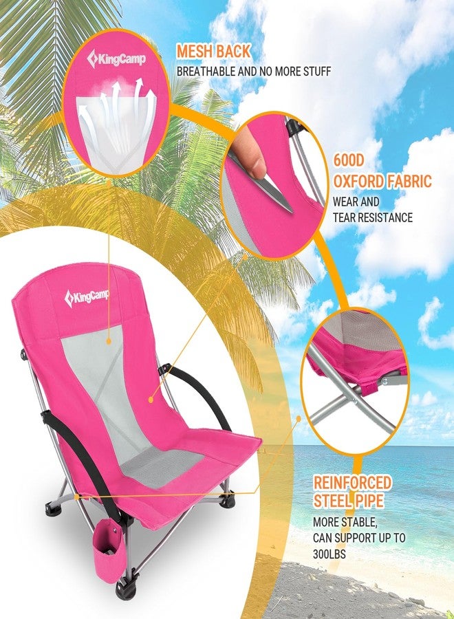 كينغ كامب كرسي شاطئ منخفض قابل للطي من KingCamp، خفيف الوزن، محمول، يُحمل على الظهر، مناسب للبالغين، مزود بجيب لحامل الأكواب، حقيبة حمل للتخييم في الهواء الطلق، الحفلات الموسيقية، المهرجانات، السفر، الرياضة، العشب، الرمل، لون وردي - Image 3