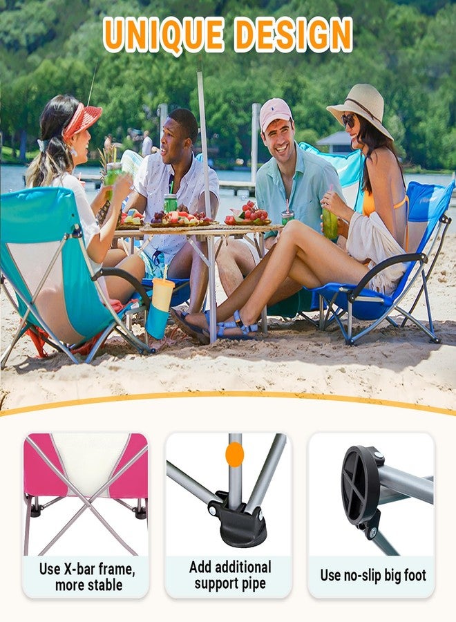كينغ كامب كرسي شاطئ منخفض قابل للطي من KingCamp، خفيف الوزن، محمول، يُحمل على الظهر، مناسب للبالغين، مزود بجيب لحامل الأكواب، حقيبة حمل للتخييم في الهواء الطلق، الحفلات الموسيقية، المهرجانات، السفر، الرياضة، العشب، الرمل، لون وردي - Image 4