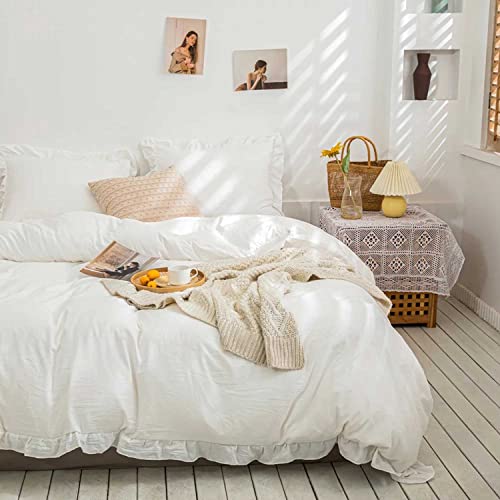 Faincy White Ruffle Duvet Cover King Size Ruffled Soft Microfiber Comforter Covers Set with Zipper 3PC 104X90 Lightweight Farmhouse Bedding Vintage Shabby Chic Rustic Bedroom Style for Women Men - Image 1