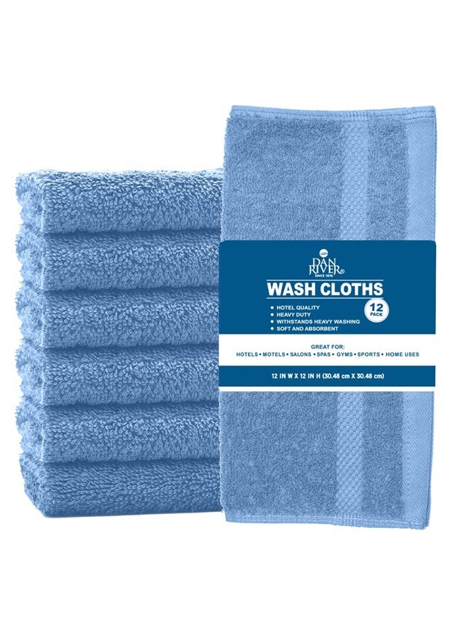 100% Cotton Face Towels 12 Pack - Premium Quality Washcloths Soft and Highly Absorbent Towels for Bathroom, Spa, Gym - Quick Dry Essential for Body and Daily Use 12x12 in, 600 GSM – M Blue