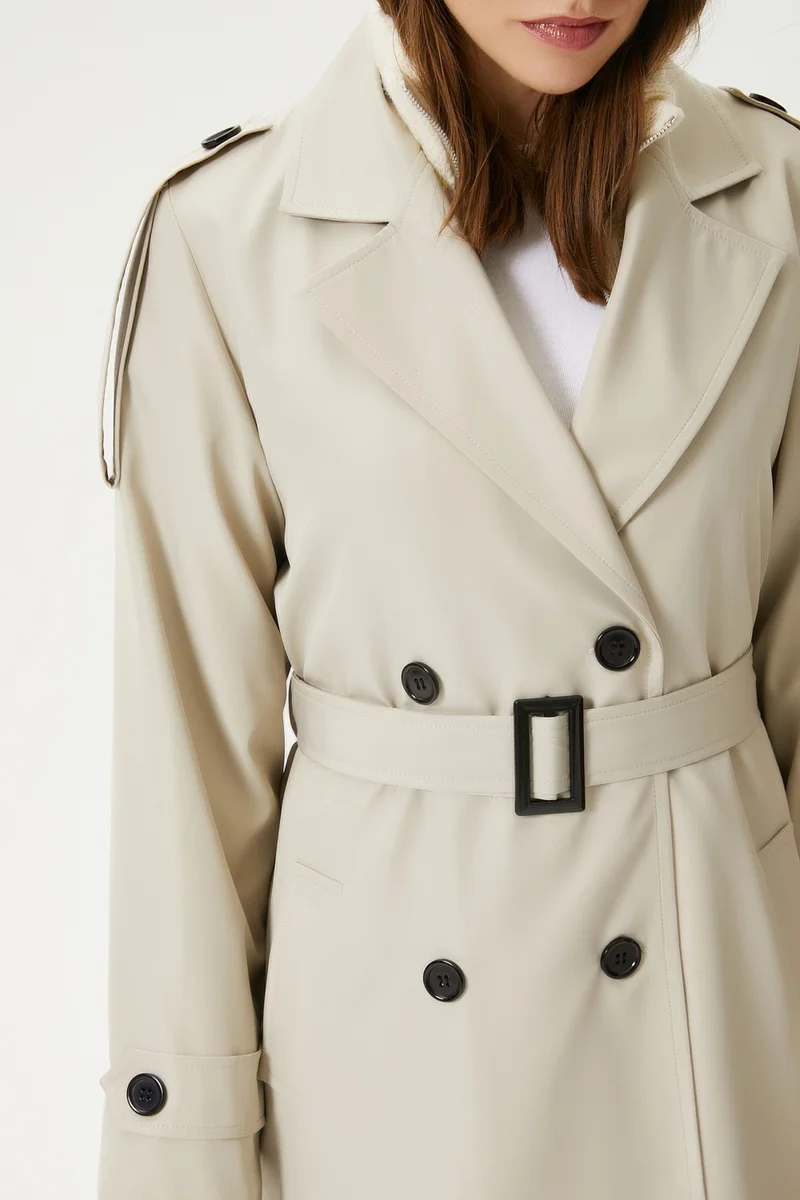 Ritnice Women Detroit Lined Epaulette Detailed Long Stone Trench Coat